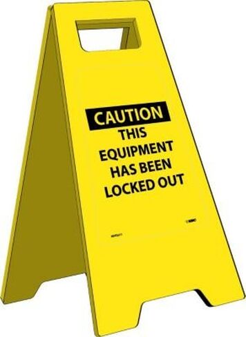 NMC HDFS211 Heavy Duty Floor Stand Sign, Legend "CAUTION - THIS EQUIPMENT HAS BEEN LOCKED OUT", 10-3/4" Length x 24-5/8" Height, Black on Yellow in Saudi Arabia