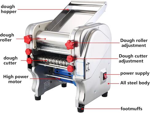 Buhelyc Pasta Making Machine Full Stainless SteelElectric Noodle&Dumpling Maker Auto Noodle Cutter Thickness Adjustable for Home and Commercial(Size:FKM180) in Saudi Arabia