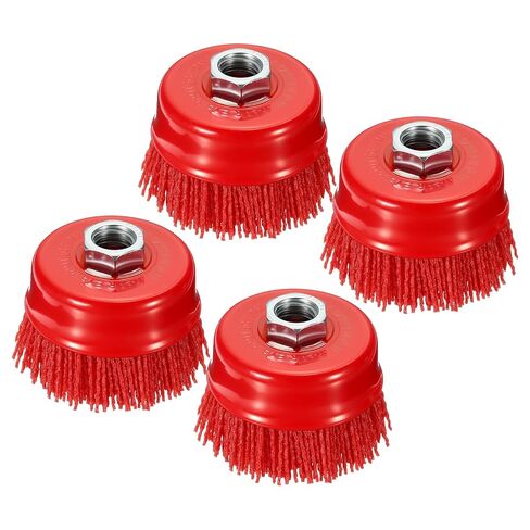 Wire Cup Brush for Angle Grinder, 4pcs 3in Crimped Wire Brush for Grinder with 5/8"-11 Arbor, [for Light Rust Deburring Paint Removal] - 0.05in Nylon Wire/80 Grit in Saudi Arabia