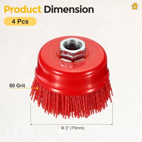 Wire Cup Brush for Angle Grinder, 4pcs 3in Crimped Wire Brush for Grinder with 5/8"-11 Arbor, [for Light Rust Deburring Paint Removal] - 0.05in Nylon Wire/80 Grit in Saudi Arabia