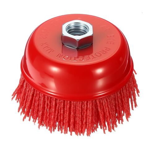 Wire Cup Brush for Angle Grinder, 4pcs 3in Crimped Wire Brush for Grinder with 5/8"-11 Arbor, [for Light Rust Deburring Paint Removal] - 0.05in Nylon Wire/80 Grit in Saudi Arabia