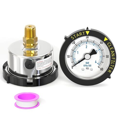 مقياس ضغط فلتر حوض السباحة من الفولاذ المقاوم للصدأ 0-60 رطل لكل بوصة مربعة، حامل خلفي 1/4 بوصة NPT، مع إطار بلاستيكي قابل للتعديل، مقياس ضغط فلتر البدء والتنظيف، لحمام السباحة، والمنتجعات الصحية، وحوض السمك in Kuwait