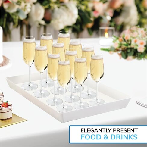 US Acrylic White Plastic Serving Trays (Set of 4) 15" x 10" | Large Unbreakable Reusable Rectangular Party Platters | Serve Appetizers, Fruit, Veggies, & Desserts | BPA-Free & Made in USA in Kuwait