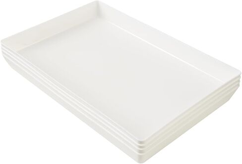 US Acrylic White Plastic Serving Trays (Set of 4) 15" x 10" | Large Unbreakable Reusable Rectangular Party Platters | Serve Appetizers, Fruit, Veggies, & Desserts | BPA-Free & Made in USA in Kuwait