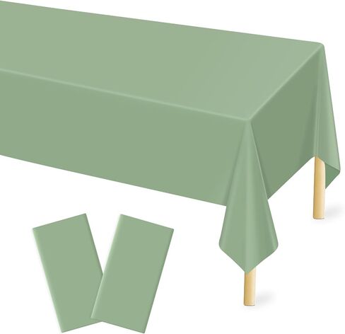 2 Pcs Sage Green Tablecloth Plastic 54 ×108 Inches Rectangle Sage Green Tablecloth Disposable Plastic Waterproof Table Cover for Outdoor Picnic, Kitchen, Holiday Birthday Wedding Baby Shower Party in Kuwait