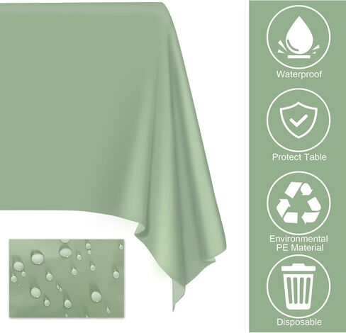 2 Pcs Sage Green Tablecloth Plastic 54 ×108 Inches Rectangle Sage Green Tablecloth Disposable Plastic Waterproof Table Cover for Outdoor Picnic, Kitchen, Holiday Birthday Wedding Baby Shower Party in Kuwait