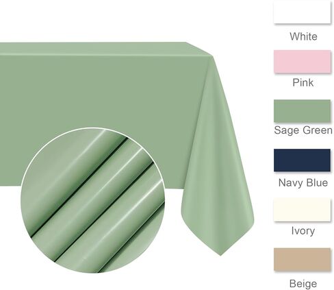 2 Pcs Sage Green Tablecloth Plastic 54 ×108 Inches Rectangle Sage Green Tablecloth Disposable Plastic Waterproof Table Cover for Outdoor Picnic, Kitchen, Holiday Birthday Wedding Baby Shower Party in Kuwait