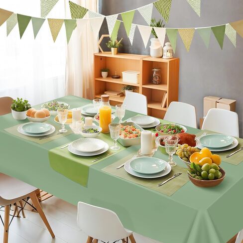 2 Pcs Sage Green Tablecloth Plastic 54 ×108 Inches Rectangle Sage Green Tablecloth Disposable Plastic Waterproof Table Cover for Outdoor Picnic, Kitchen, Holiday Birthday Wedding Baby Shower Party in Kuwait
