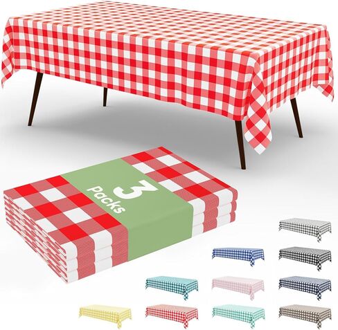 Smiry 3 Pack Red Gingham Disposable Tablecloths - 54" x 108" Rectangle Plastic Checkered Table Cloth, Waterproof Buffalo Plaid Table Covers for Picnic, Outdoor, Birthday, Party in Saudi Arabia
