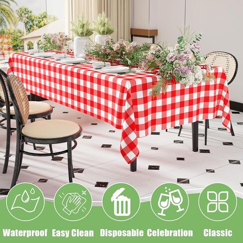 Smiry 3 Pack Red Gingham Disposable Tablecloths - 54" x 108" Rectangle Plastic Checkered Table Cloth, Waterproof Buffalo Plaid Table Covers for Picnic, Outdoor, Birthday, Party in Saudi Arabia