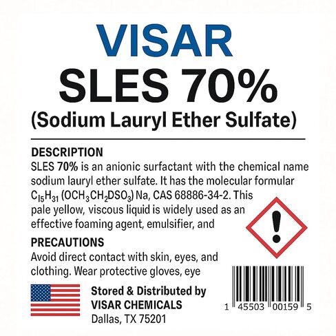 VISAR SLES 70% – Sodium Lauryl Ether Sulfate – CAS 68585-34-2 – Raw Material for Shampoo & Detergent (1 Gallon) in Saudi Arabia