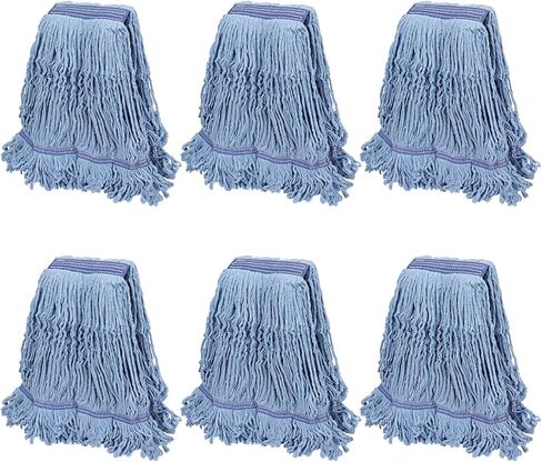 استبدال رأس الممسحة التجارية الثقيلة للمطاط: رؤوس ممسحة من الألياف الدقيقة الصناعية الرطبة الكبيرة المصنوعة من القطن الأزرق، إعادة ملء 16oz عالمية لتنظيف الأرضيات - 6 عبوات من رؤوس الممسحة القابلة للغسل in Kuwait