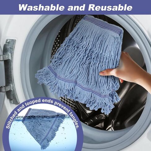 استبدال رأس الممسحة التجارية الثقيلة للمطاط: رؤوس ممسحة من الألياف الدقيقة الصناعية الرطبة الكبيرة المصنوعة من القطن الأزرق، إعادة ملء 16oz عالمية لتنظيف الأرضيات - 6 عبوات من رؤوس الممسحة القابلة للغسل in Kuwait
