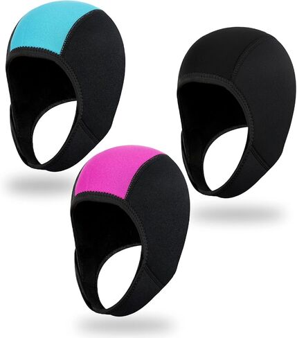 MAQUITA 3 Pcs Neoprene Diving Hood, Thermal Wetsuit Hood Cap Swim Caps with Chin Straps Snorkeling Neoprene Surf Beanie Diving Headgear for Men Women Sailing Water Sports (Blue, Pink, Black) in Saudi Arabia