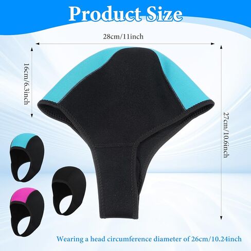 MAQUITA 3 Pcs Neoprene Diving Hood, Thermal Wetsuit Hood Cap Swim Caps with Chin Straps Snorkeling Neoprene Surf Beanie Diving Headgear for Men Women Sailing Water Sports (Blue, Pink, Black) in Saudi Arabia