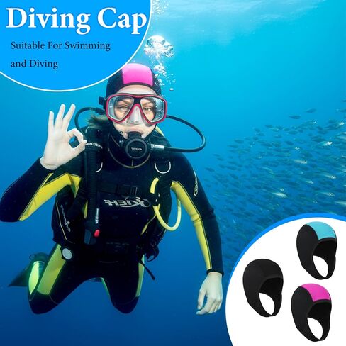 MAQUITA 3 Pcs Neoprene Diving Hood, Thermal Wetsuit Hood Cap Swim Caps with Chin Straps Snorkeling Neoprene Surf Beanie Diving Headgear for Men Women Sailing Water Sports (Blue, Pink, Black) in Saudi Arabia