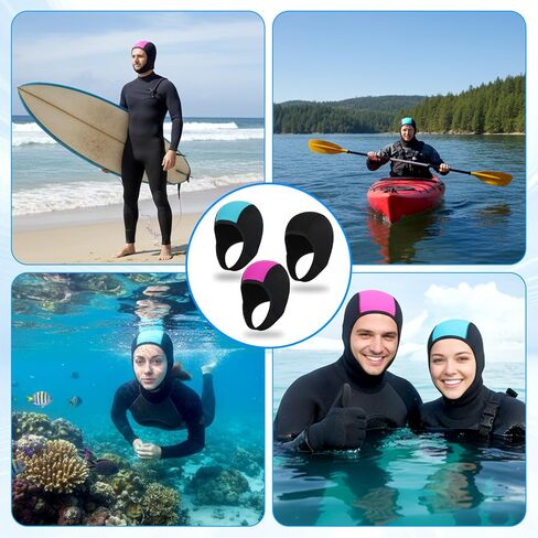 MAQUITA 3 Pcs Neoprene Diving Hood, Thermal Wetsuit Hood Cap Swim Caps with Chin Straps Snorkeling Neoprene Surf Beanie Diving Headgear for Men Women Sailing Water Sports (Blue, Pink, Black) in Saudi Arabia