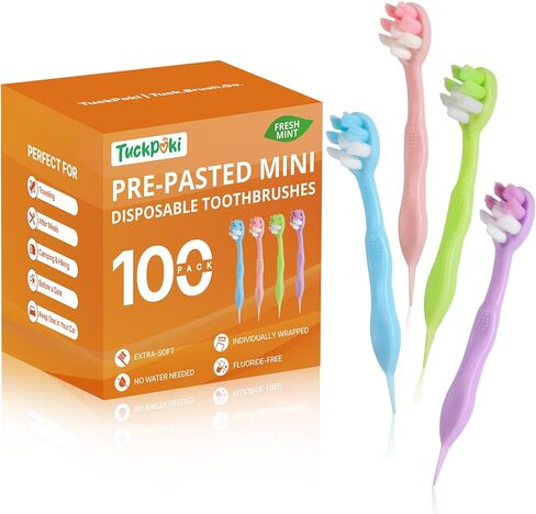 مجموعة من 24 فرشاة أسنان صغيرة للسفر تم لصقها مسبقًا، عبوة قيمة مغلفة بشكل فردي، فرشاة أسنان للاستعمال مرة واحدة مع معجون أسنان، شعيرات ناعمة للغاية للاستخدام مرة واحدة بدون ماء للبالغين، أثناء التنقل والأقواس in Kuwait