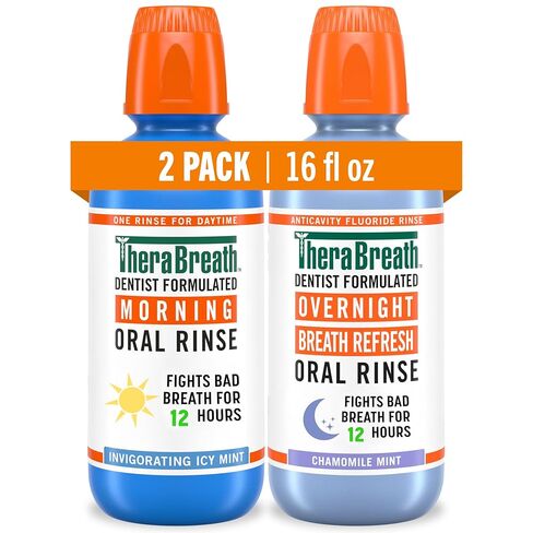 TheraBreath AM + PM Mouthwash Bundle, Morning & Overnight Rinses, 16 fl oz (2-Pack) in Kuwait