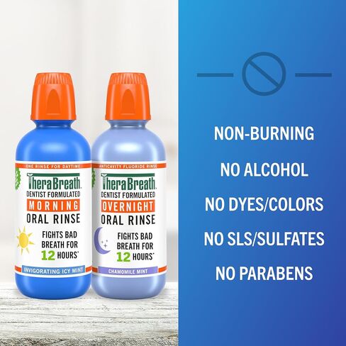 TheraBreath AM + PM Mouthwash Bundle, Morning & Overnight Rinses, 16 fl oz (2-Pack) in Kuwait