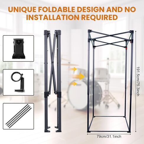 Portable Vocal Booth, 6.28 ft Height, Echo-Free Recording Booth Sound Booth, Foldable Home Recording Studio Vocal Booth with Carry Bag, for Voiceovers, Music, Game, Podcasts, Black in Kuwait