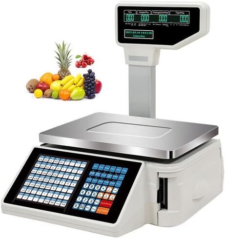 Digital Barcode Weighing Scale with Label Printing, Dual Display, 63 Shortcut Keys - Commercial Cash Register for Supermarket/Retail Store/Warehouse in Saudi Arabia