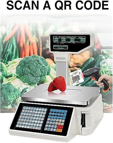 Digital Barcode Weighing Scale with Label Printing, Dual Display, 63 Shortcut Keys - Commercial Cash Register for Supermarket/Retail Store/Warehouse in Saudi Arabia