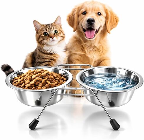 Pet Bowls for Dogs and Cats, with 2 Bowls, Iron Stand Base, Double Bowl Stand, Two Steel Removable (7oz) in Saudi Arabia