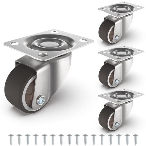 1" Small Swivel Plate Casters, Low Profile TPR Silent Furniture Wheels, Mounting for Wooden Side Table, Shelving Unit, Plant Stand, 4 Pcs in Saudi Arabia