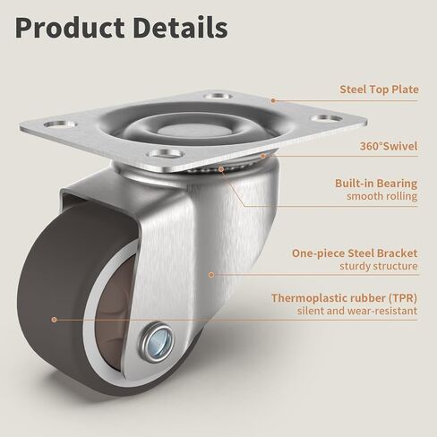 1" Small Swivel Plate Casters, Low Profile TPR Silent Furniture Wheels, Mounting for Wooden Side Table, Shelving Unit, Plant Stand, 4 Pcs in Saudi Arabia