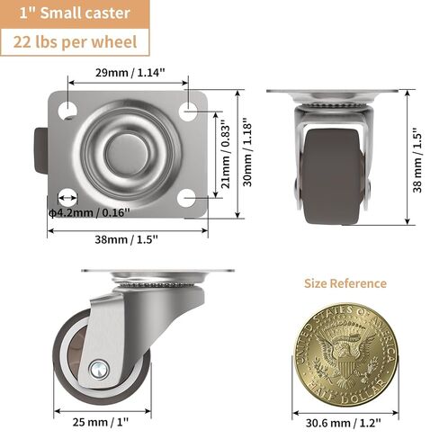 1" Small Swivel Plate Casters, Low Profile TPR Silent Furniture Wheels, Mounting for Wooden Side Table, Shelving Unit, Plant Stand, 4 Pcs in Saudi Arabia