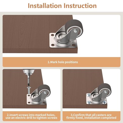 1" Small Swivel Plate Casters, Low Profile TPR Silent Furniture Wheels, Mounting for Wooden Side Table, Shelving Unit, Plant Stand, 4 Pcs in Saudi Arabia