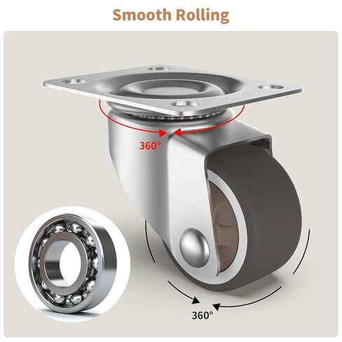 1" Small Swivel Plate Casters, Low Profile TPR Silent Furniture Wheels, Mounting for Wooden Side Table, Shelving Unit, Plant Stand, 4 Pcs in Saudi Arabia