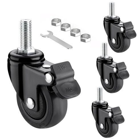 1.25/1.5/2" Heavy Duty Stem Caster Wheel,Set of 4 Brake Casters,M6x15 Threaded Swivel Castors,Black TPE Rubber Castor Wheel for Industrial & Furniture and Shelves Use (M6x15, 1.25in) in Saudi Arabia