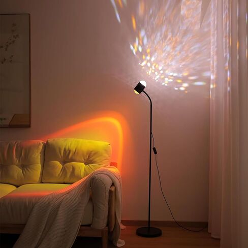 Sunset Floor Lamp Projector with 3D Ocean Wave, Colors Changing, Double headed RGB sunset light Double Side Lighting,Creative DIY Mode, 360° Rotation Atmosphere Lamp for Bedroom mood lighting black in Saudi Arabia