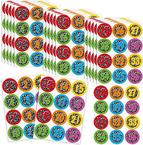 360Pcs Large Round 3 inch Number Stickers 1-36 Pastel 12 Sheets Consecutive Polka Dot Self Adhesive Number Stickers Marker Decals Boho Classroom Labels Erasable for Office Classroom Indoor Box Storage in Saudi Arabia