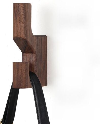 Walnut Wood Wall Peg Rack Hooks 2 Pack, Natural Wooden Coat Hooks Wall Mounted, Handmade Rustic Hat Hangers, Entryway Decorative Hooks Single Organizer for Hanging Towels, Clothes, Bags, Keys in Saudi Arabia