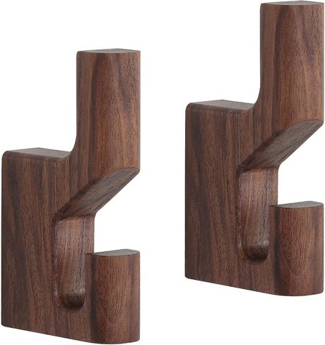 Walnut Wood Wall Peg Rack Hooks 2 Pack, Natural Wooden Coat Hooks Wall Mounted, Handmade Rustic Hat Hangers, Entryway Decorative Hooks Single Organizer for Hanging Towels, Clothes, Bags, Keys in Saudi Arabia