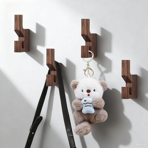 Walnut Wood Wall Peg Rack Hooks 2 Pack, Natural Wooden Coat Hooks Wall Mounted, Handmade Rustic Hat Hangers, Entryway Decorative Hooks Single Organizer for Hanging Towels, Clothes, Bags, Keys in Saudi Arabia