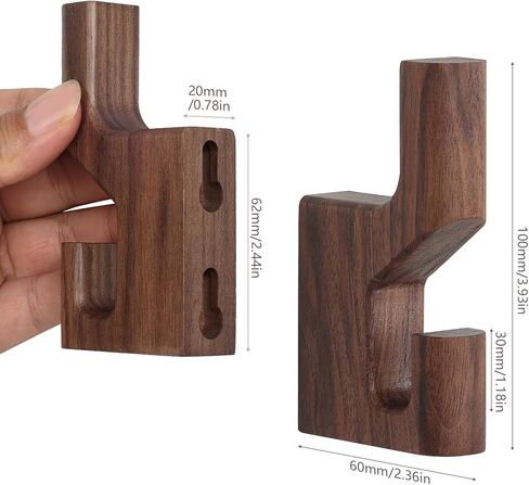 Walnut Wood Wall Peg Rack Hooks 2 Pack, Natural Wooden Coat Hooks Wall Mounted, Handmade Rustic Hat Hangers, Entryway Decorative Hooks Single Organizer for Hanging Towels, Clothes, Bags, Keys in Saudi Arabia
