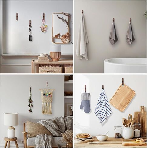 Walnut Wood Wall Peg Rack Hooks 2 Pack, Natural Wooden Coat Hooks Wall Mounted, Handmade Rustic Hat Hangers, Entryway Decorative Hooks Single Organizer for Hanging Towels, Clothes, Bags, Keys in Saudi Arabia