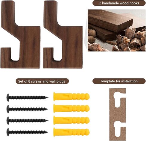 Walnut Wood Wall Peg Rack Hooks 2 Pack, Natural Wooden Coat Hooks Wall Mounted, Handmade Rustic Hat Hangers, Entryway Decorative Hooks Single Organizer for Hanging Towels, Clothes, Bags, Keys in Saudi Arabia