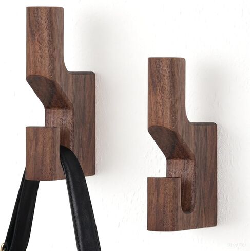 Walnut Wood Wall Peg Rack Hooks 2 Pack, Natural Wooden Coat Hooks Wall Mounted, Handmade Rustic Hat Hangers, Entryway Decorative Hooks Single Organizer for Hanging Towels, Clothes, Bags, Keys in Saudi Arabia