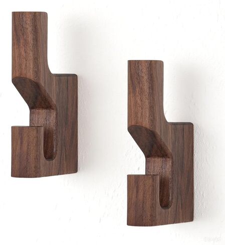 Walnut Wood Wall Peg Rack Hooks 2 Pack, Natural Wooden Coat Hooks Wall Mounted, Handmade Rustic Hat Hangers, Entryway Decorative Hooks Single Organizer for Hanging Towels, Clothes, Bags, Keys in Saudi Arabia