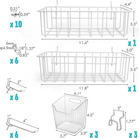 منظمات خطافات Pegboard - سلال ألواح Pegboard شفافة، شماعات متعددة 33 حزمة - مجموعة منظم أدوات رفوف العرض لغرفة الحرف اليدوية، المكتب، غرفة العمل، المرآب (أبيض) in Kuwait
