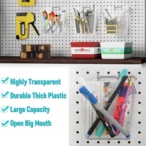 منظمات خطافات Pegboard - سلال ألواح Pegboard شفافة، شماعات متعددة 33 حزمة - مجموعة منظم أدوات رفوف العرض لغرفة الحرف اليدوية، المكتب، غرفة العمل، المرآب (أبيض) in Kuwait