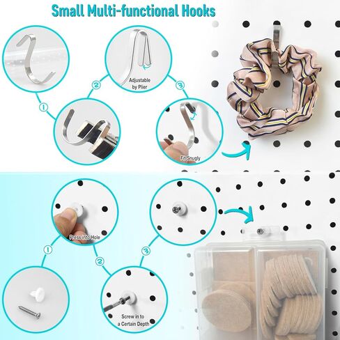 منظمات خطافات Pegboard - سلال ألواح Pegboard شفافة، شماعات متعددة 33 حزمة - مجموعة منظم أدوات رفوف العرض لغرفة الحرف اليدوية، المكتب، غرفة العمل، المرآب (أبيض) in Kuwait