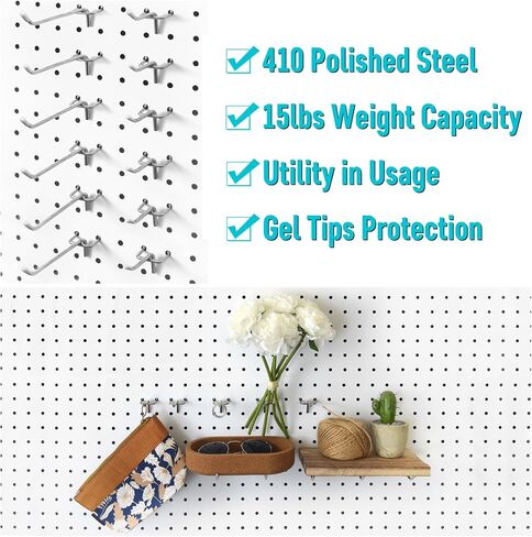 منظمات خطافات Pegboard - سلال ألواح Pegboard شفافة، شماعات متعددة 33 حزمة - مجموعة منظم أدوات رفوف العرض لغرفة الحرف اليدوية، المكتب، غرفة العمل، المرآب (أبيض) in Kuwait