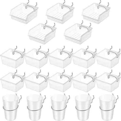 20 Pcs Pegboard Bins and Cups Set with Hooks and Loops, Clear Organizer Accessories for Garage Storage, Workshop, Workbench and Office Tool Organization in Saudi Arabia