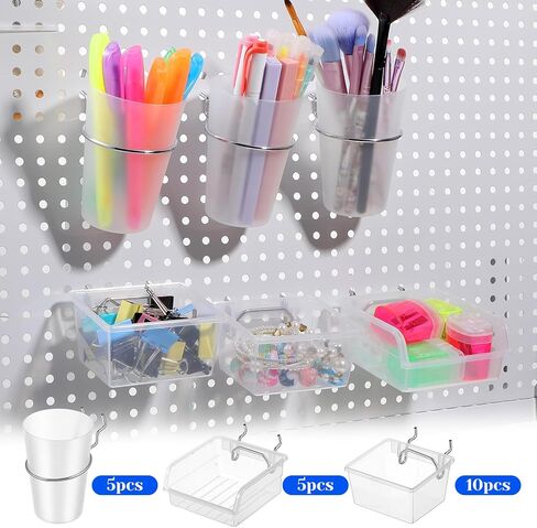 20 Pcs Pegboard Bins and Cups Set with Hooks and Loops, Clear Organizer Accessories for Garage Storage, Workshop, Workbench and Office Tool Organization in Saudi Arabia